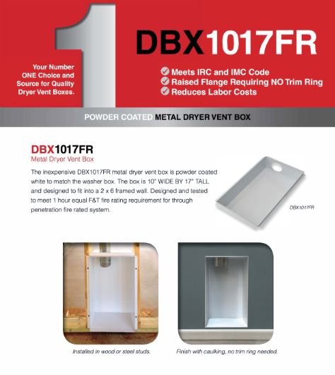 ($25.16 Ea. with purchase of 100+) Metal Dryer Vent Box DBX1017FR White for 2x6 Walls